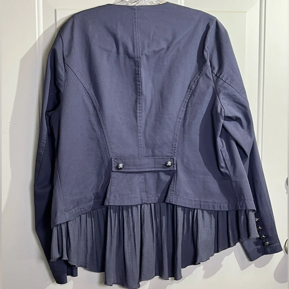 Torrid Ruffle Hem Military Jacket Coat Gray Button Front Size 0 Stretch - Picture 2 of 11